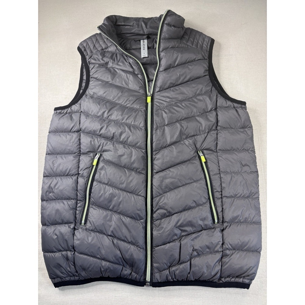 Fabletics Womens Sz Small Down Puffer Vest Full Zip Gray & Yellow Green Zippers